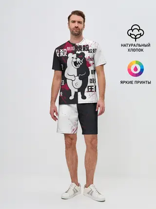 Мужской костюм с шортами / monokuma с пупком и иероглифами