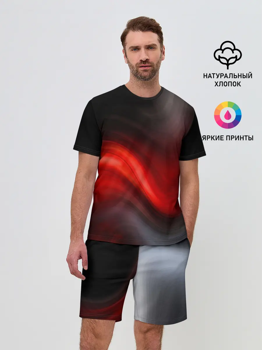 Мужской костюм с шортами / BLACK RED WAVES | АБСТРАКЦИЯ