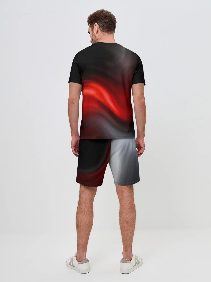Мужской костюм с шортами / BLACK RED WAVES | АБСТРАКЦИЯ