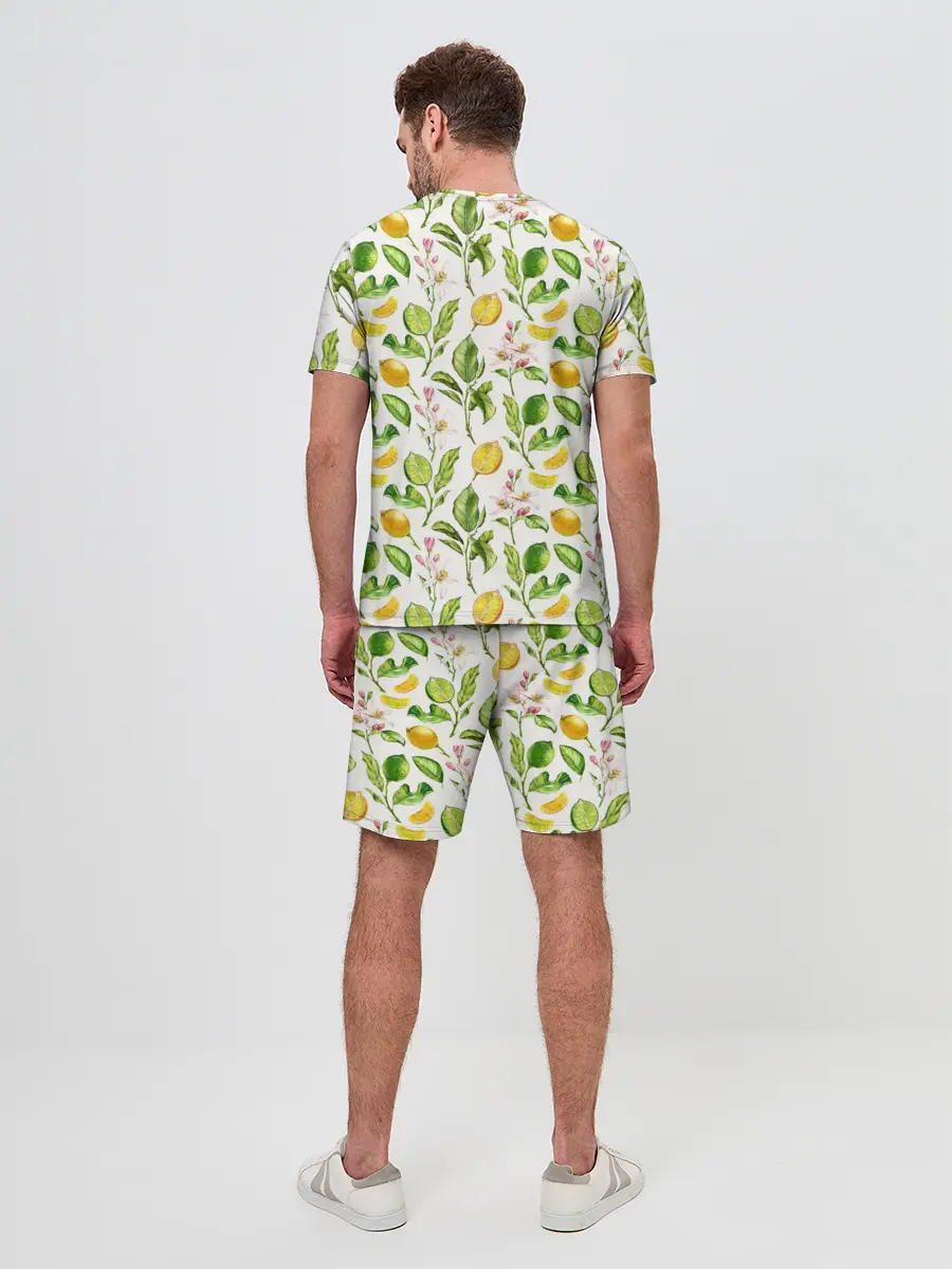 Мужской костюм с шортами / Летний узор лимон ветки листья