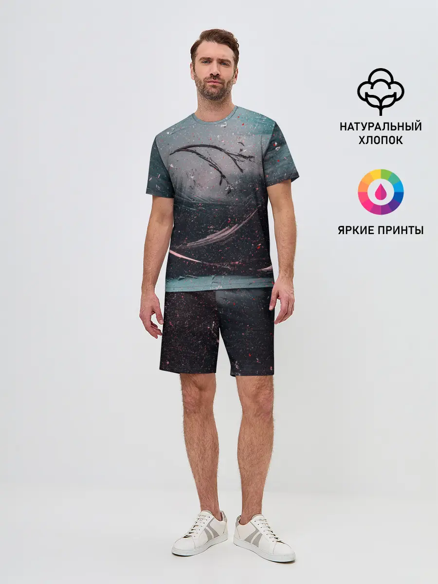 Мужской костюм с шортами / Абстракция краска разводы кап