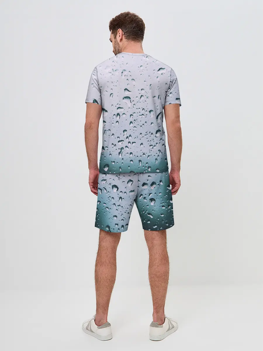 Мужской костюм с шортами / Капли окно стекло дождь серо