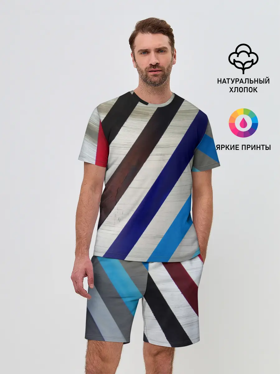 Мужской костюм с шортами / Косые линии полосы крупные