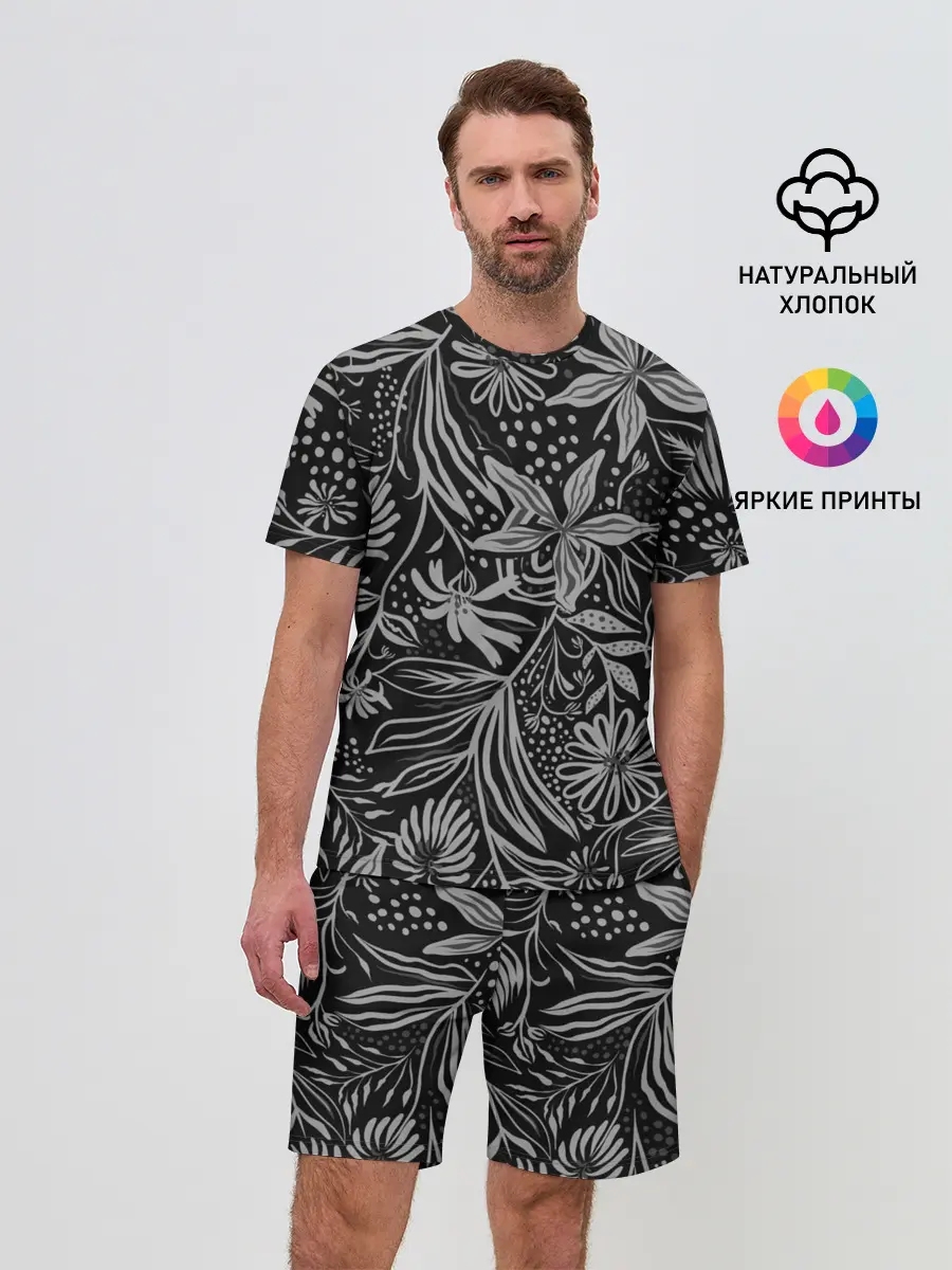 Мужской костюм с шортами / Флора | Черно Белая