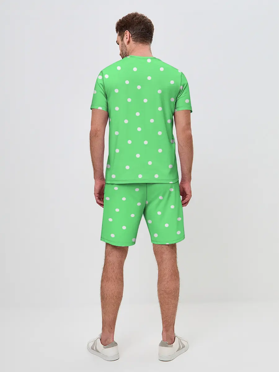 Мужской костюм с шортами / Горошек на зеленом