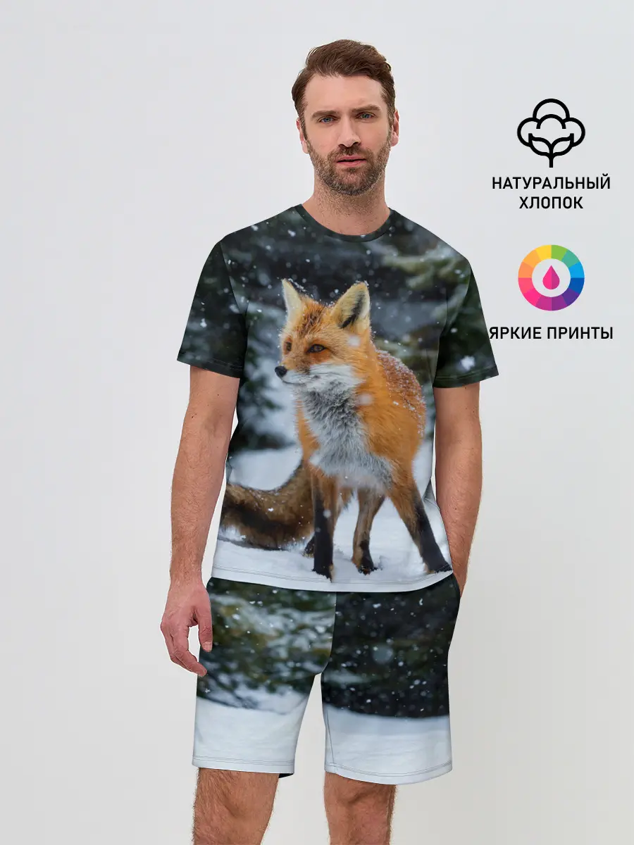 Мужской костюм с шортами / Лиса в зимнем лесу