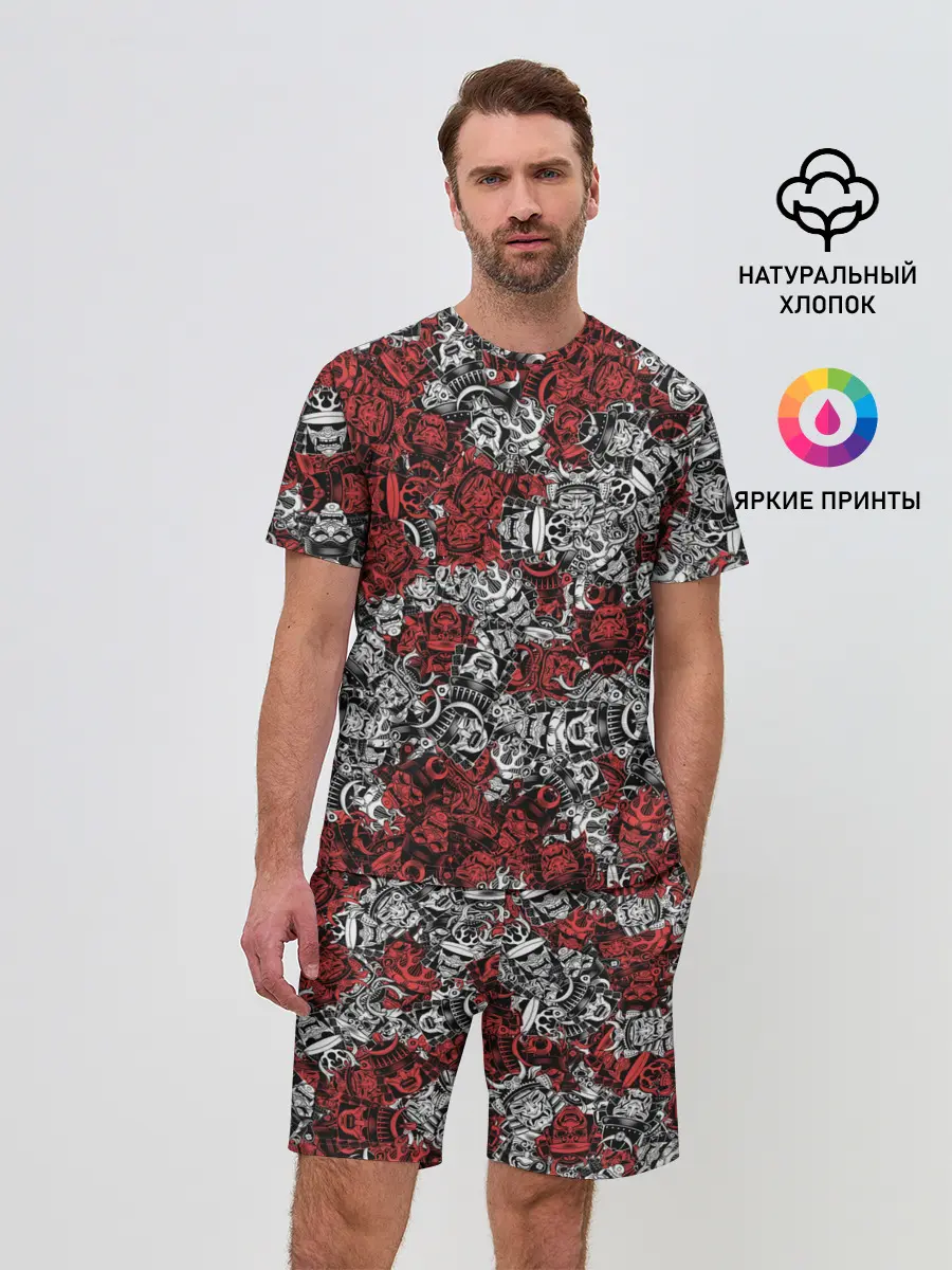 Мужской костюм с шортами / Красные и Белые самураи