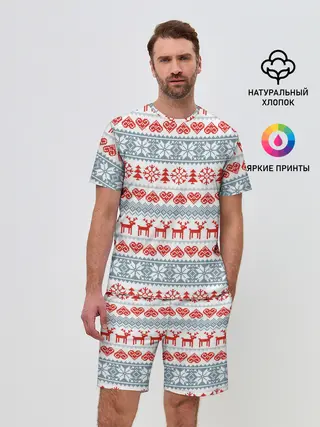 Мужской костюм с шортами / Новогодний пиксельный узор