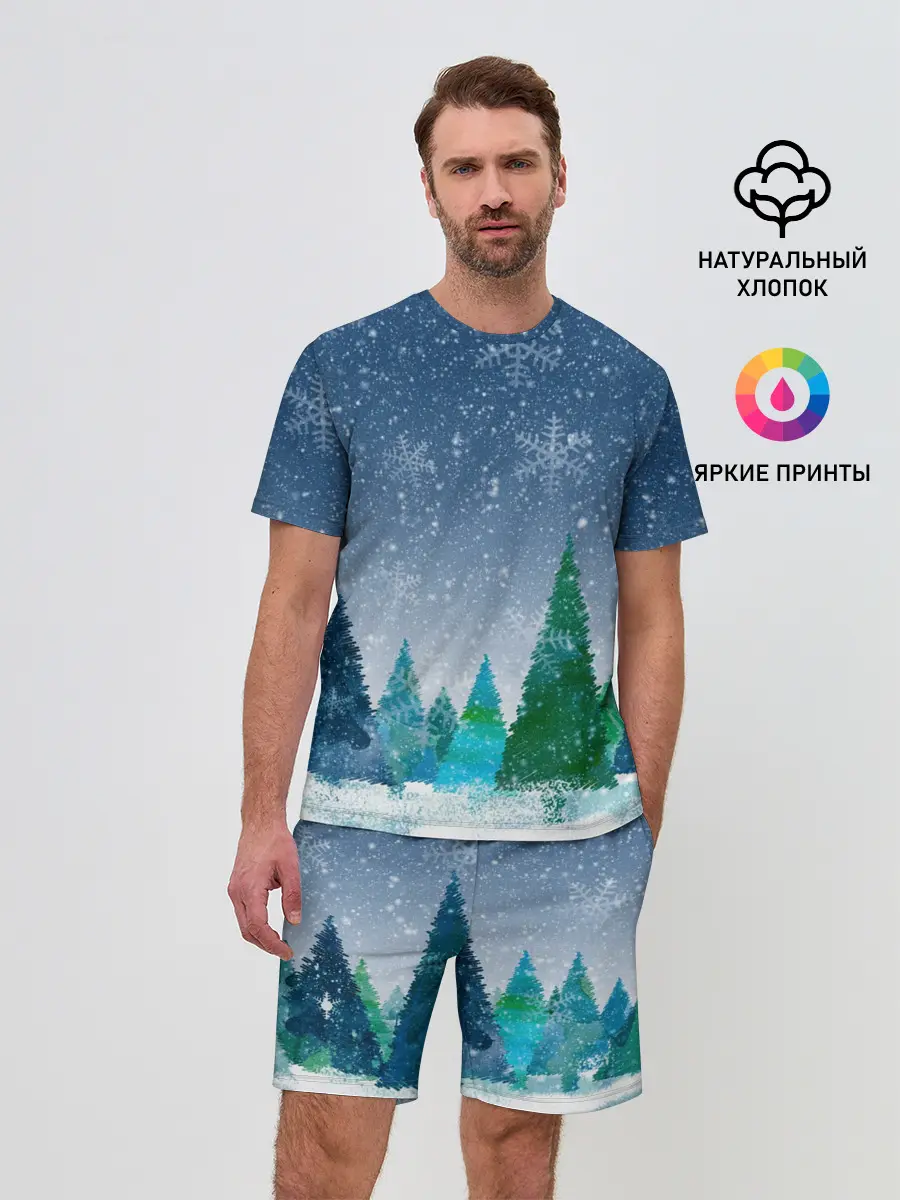 Мужской костюм с шортами / Снежинки в лесу