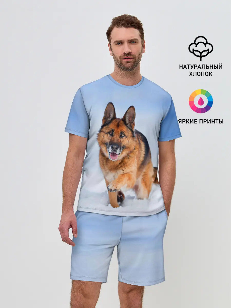 Мужской костюм с шортами / Овчарка и снег