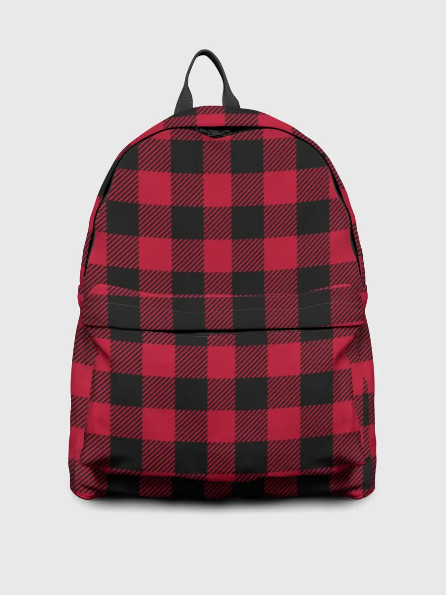 Рюкзак джинсовый / Красный паттерн крупная клетка