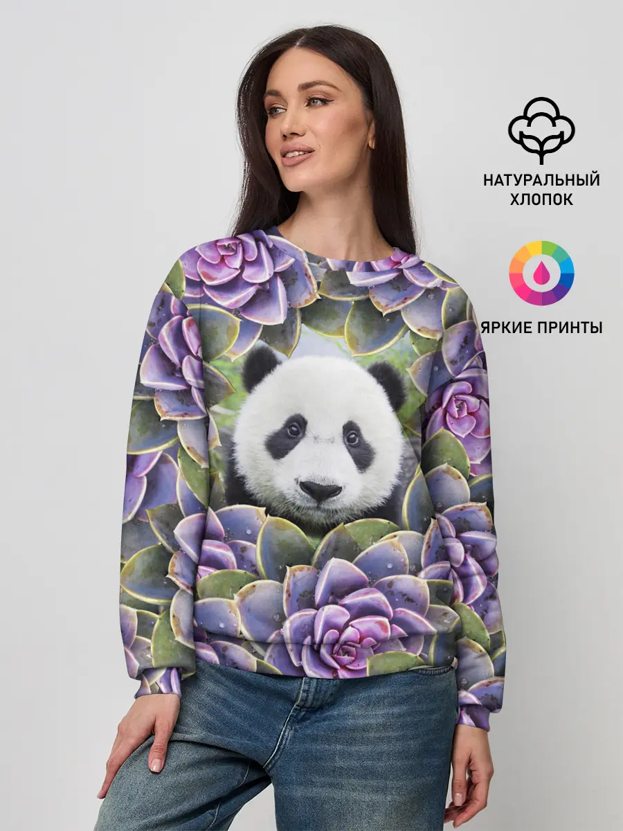 Женский свитшот / Панда среди цветов
