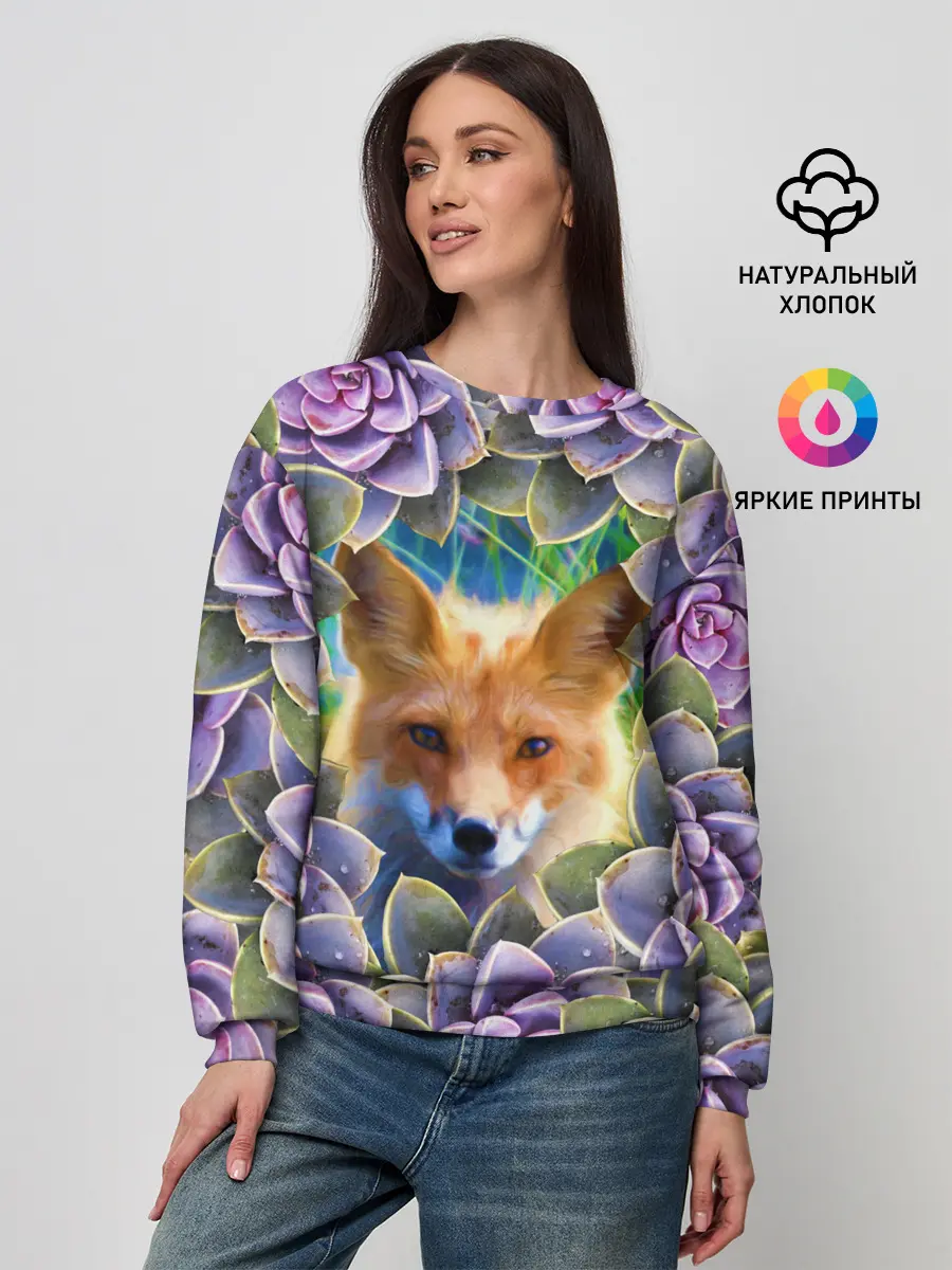 Женский свитшот / Лиса среди цветов