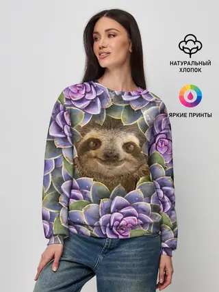 Женский свитшот / Ленивец среди цветов