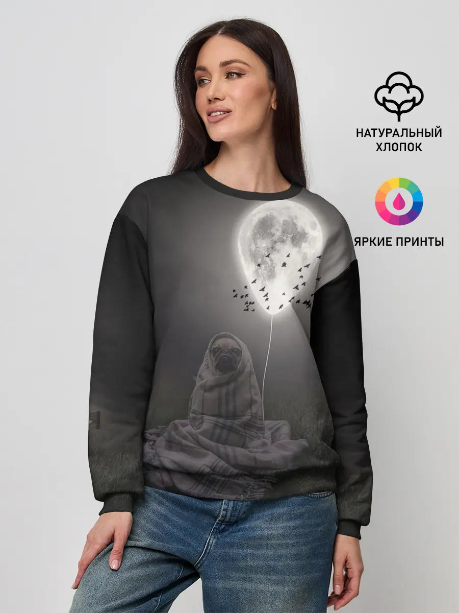 Женский свитшот / Мопс и луна