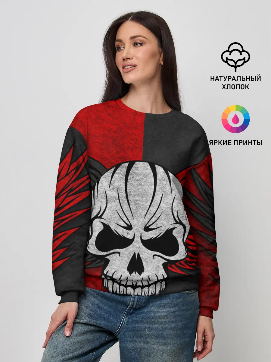 Женский свитшот / Крылатый череп 3D