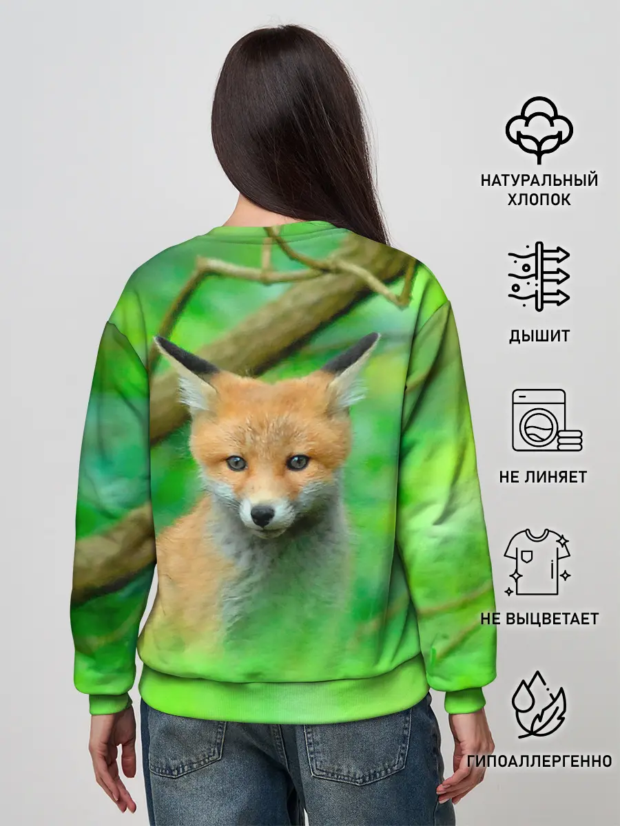 Женский свитшот / Лисенок в зеленом лесу