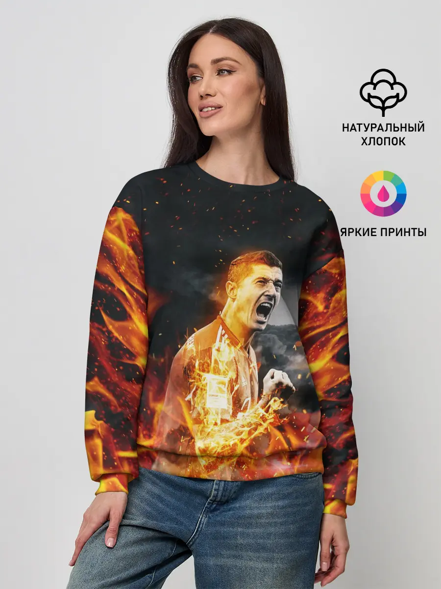 Женский свитшот / РОБЕРТ ЛЕВАНДОВСКИ / ОГОНЬ