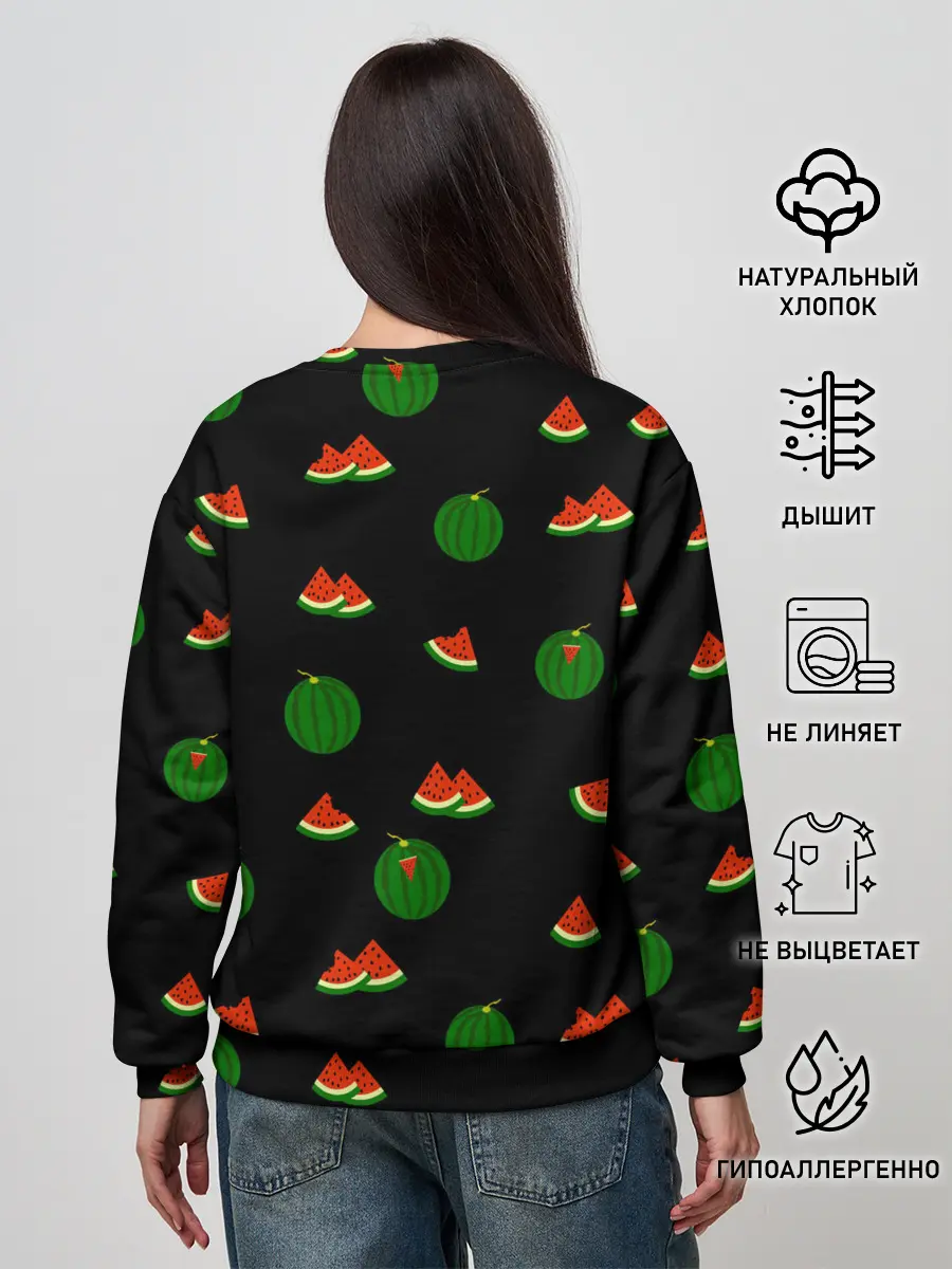 Женский свитшот / Арбуз на черном фоне