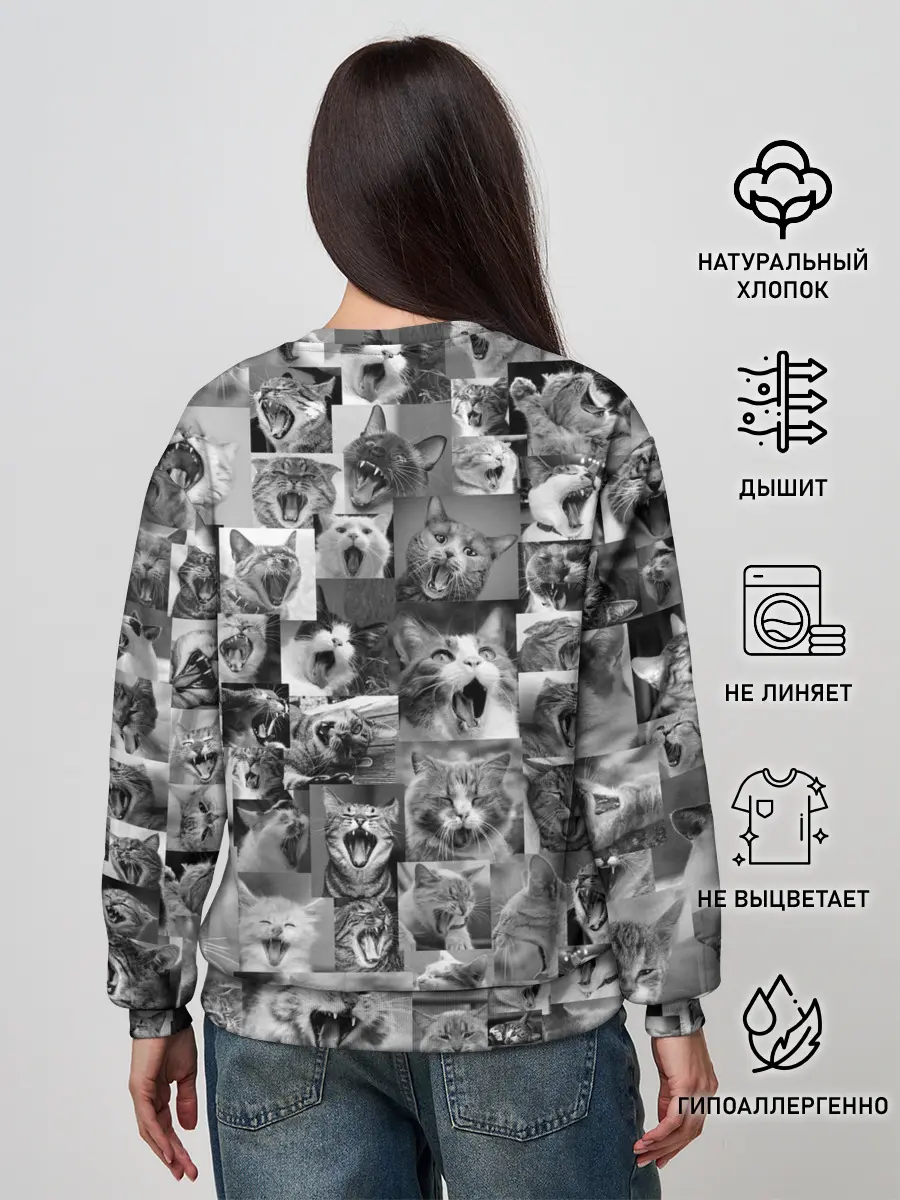 Женский свитшот / Неко ахегао чб