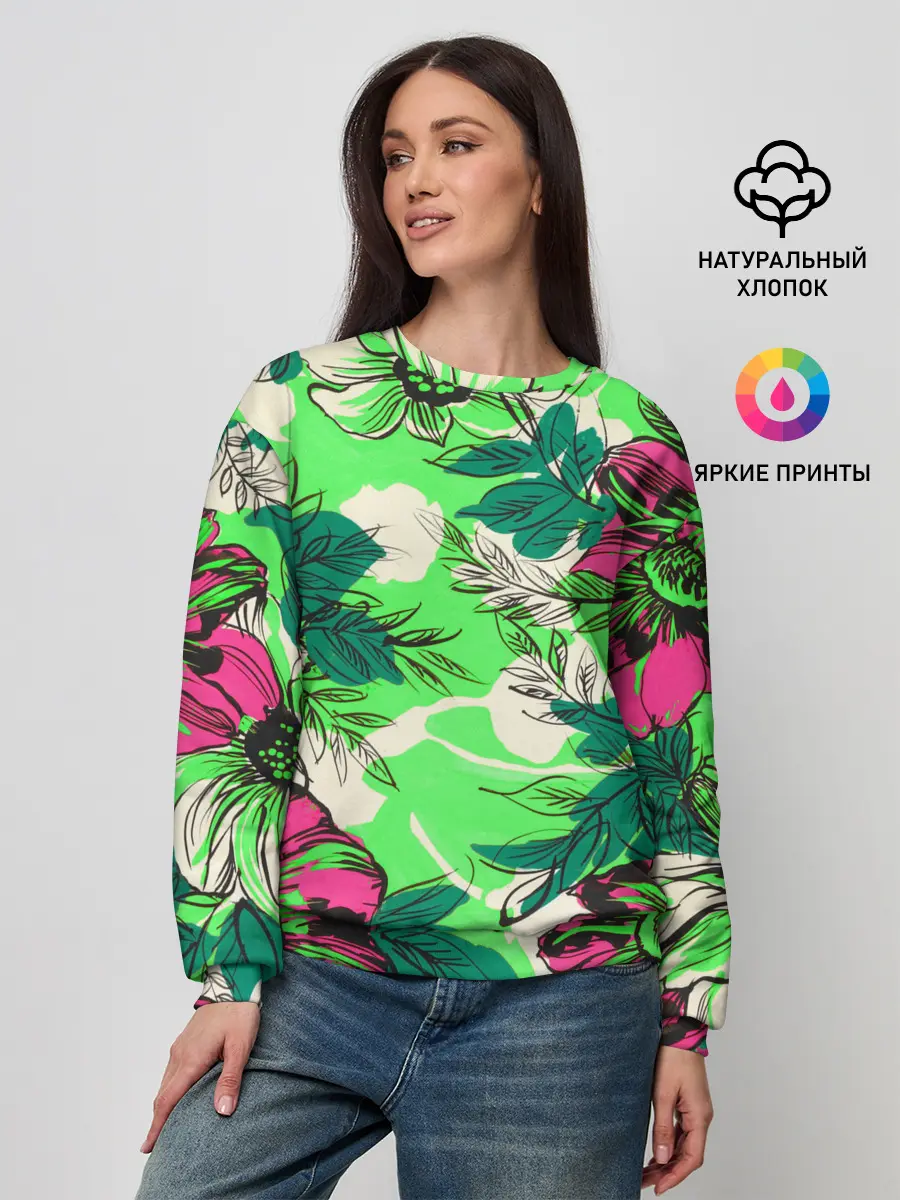 Женский свитшот / Цветы в неоне