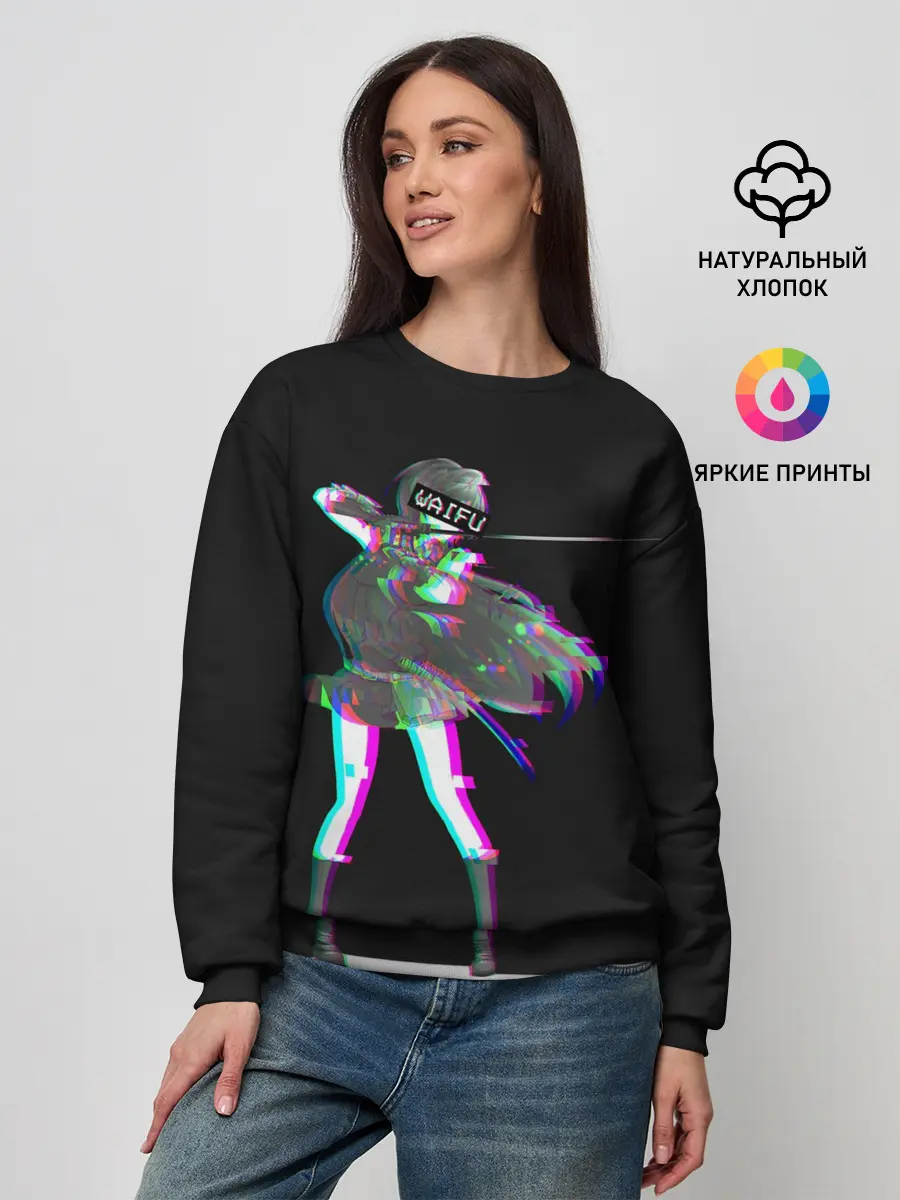 Женский свитшот / Акаме Глитч на черном