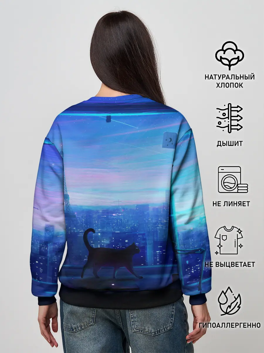 Женский свитшот / Кошка арт окно