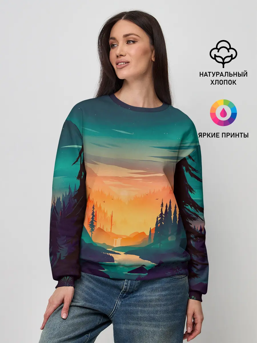 Женский свитшот / Закат в лесу