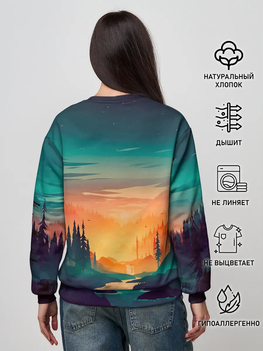Женский свитшот / Закат в лесу