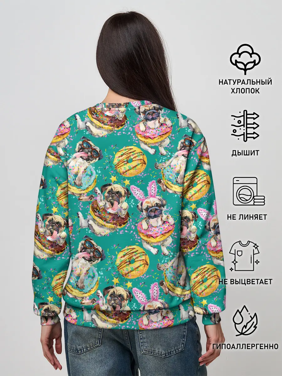 Женский свитшот / Мопсы в пончиках