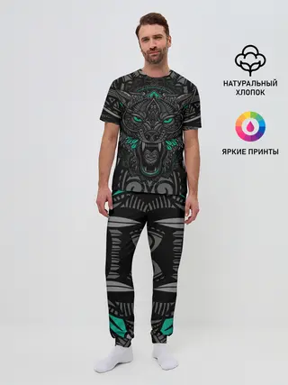 Мужская пижама с брюками / Рисунок волк
