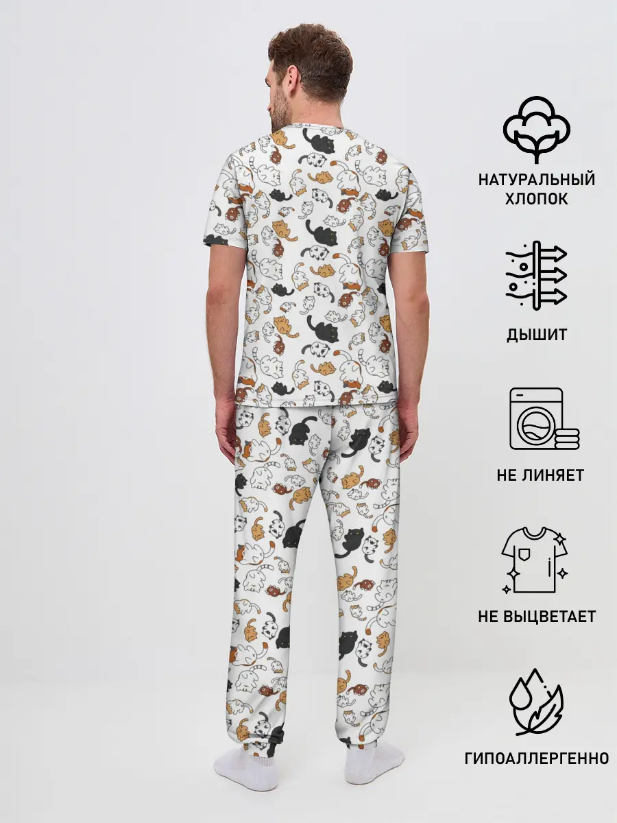 Мужская пижама с брюками / Коты