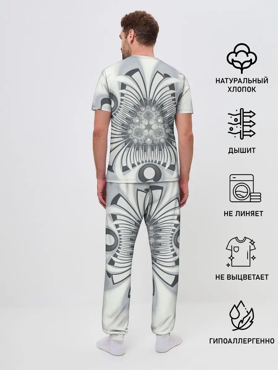 Мужская пижама с брюками / Серая абстракция