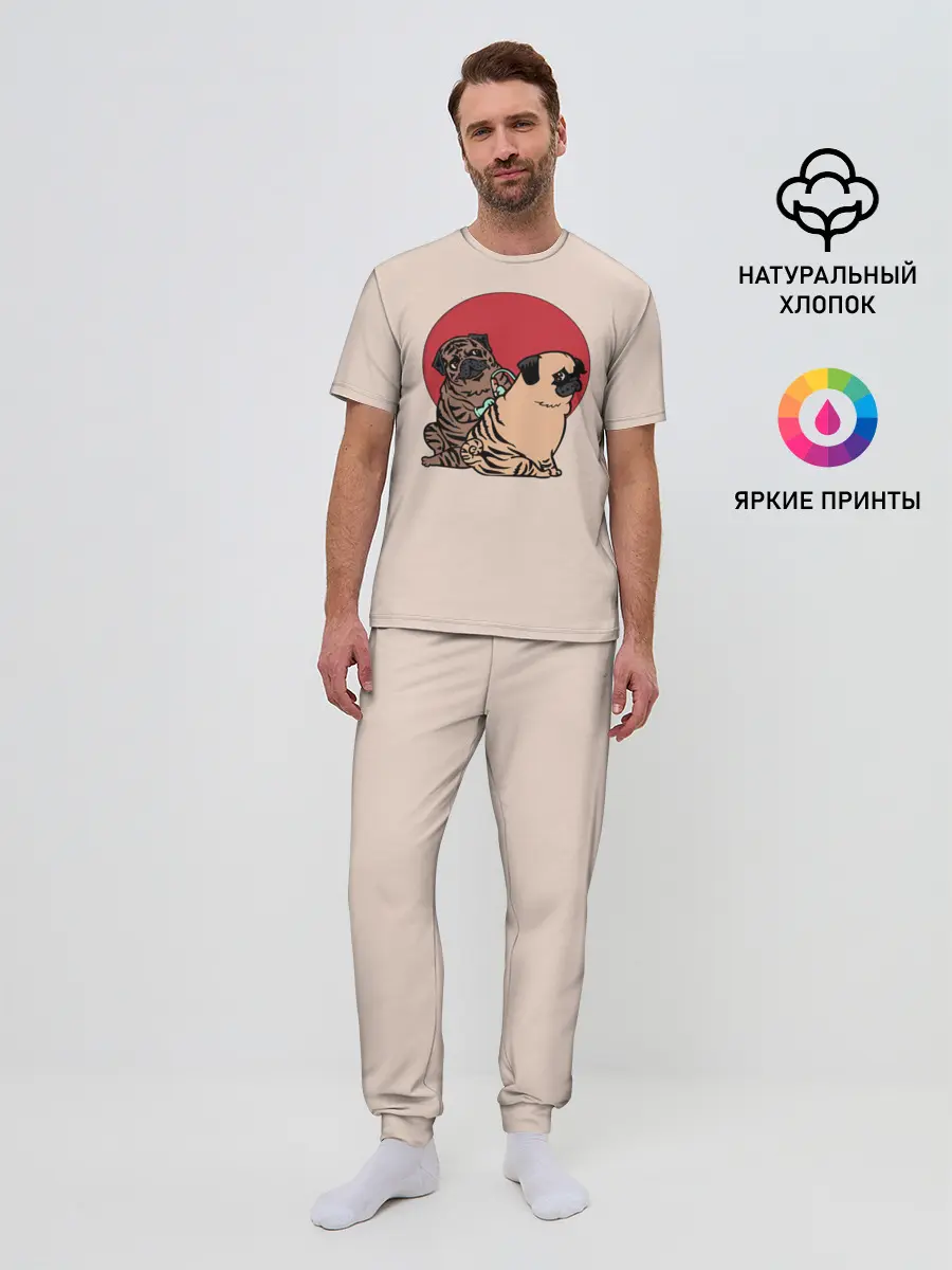 Мужская пижама с брюками / Мопсы | Тату мастер