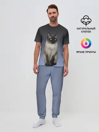 Мужская пижама с брюками / сиамская милая кошечка