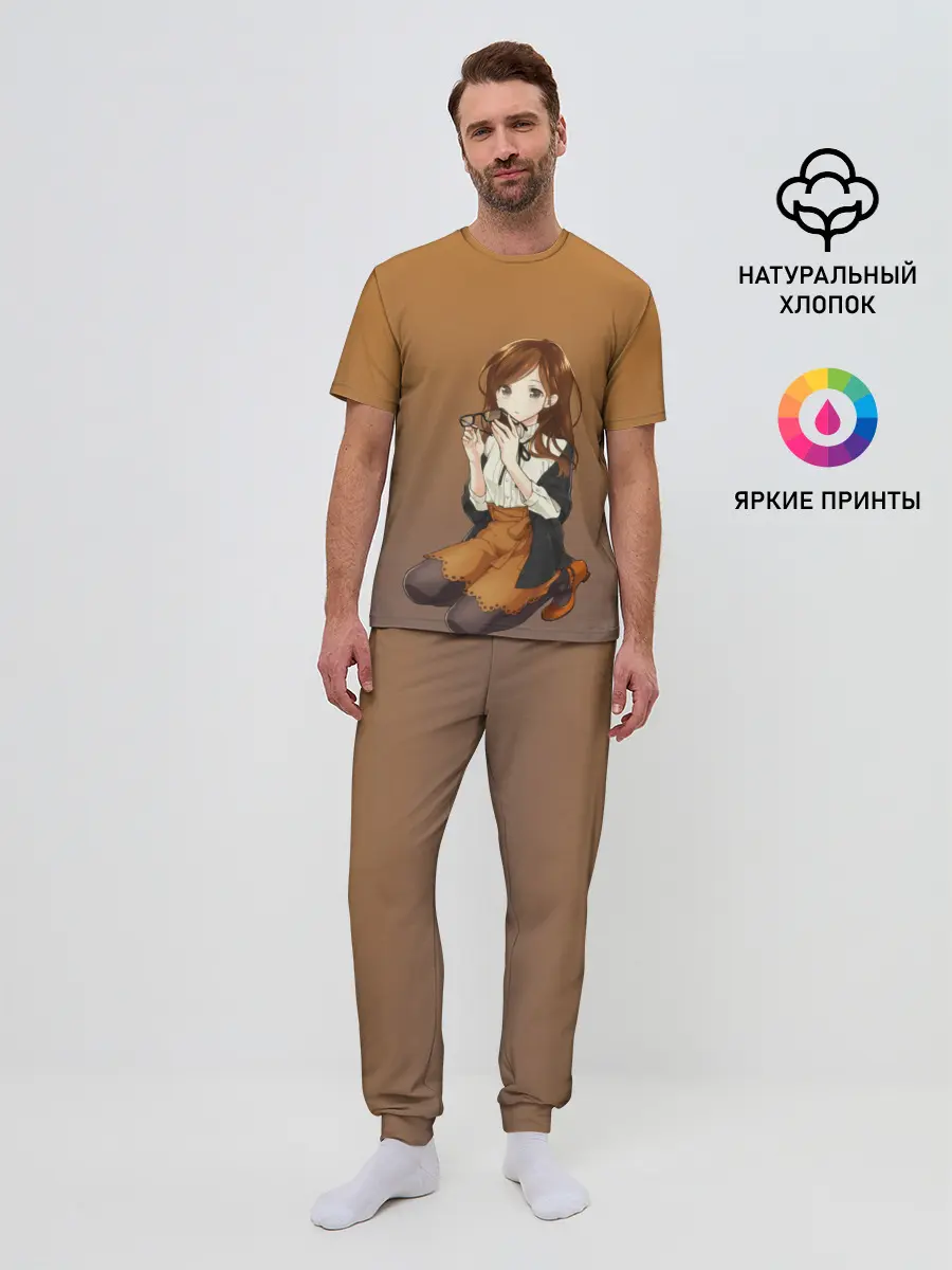 Мужская пижама с брюками / анимешная девочка очки офис