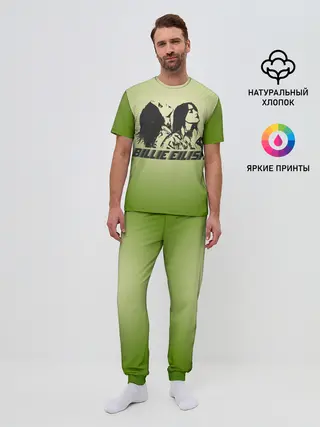 Мужская пижама с брюками / Билли Айлиш на зеленом фоне