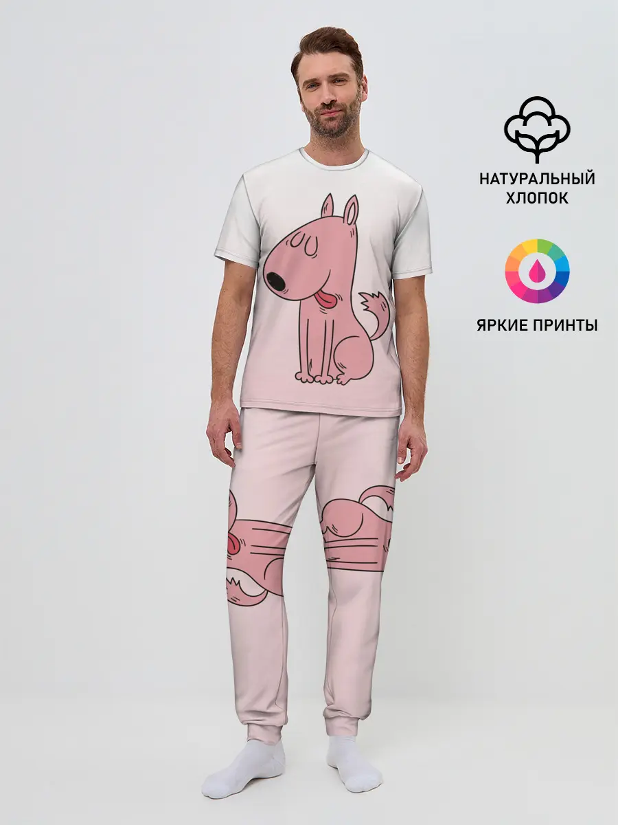 Мужская пижама с брюками / мультяшный мопс