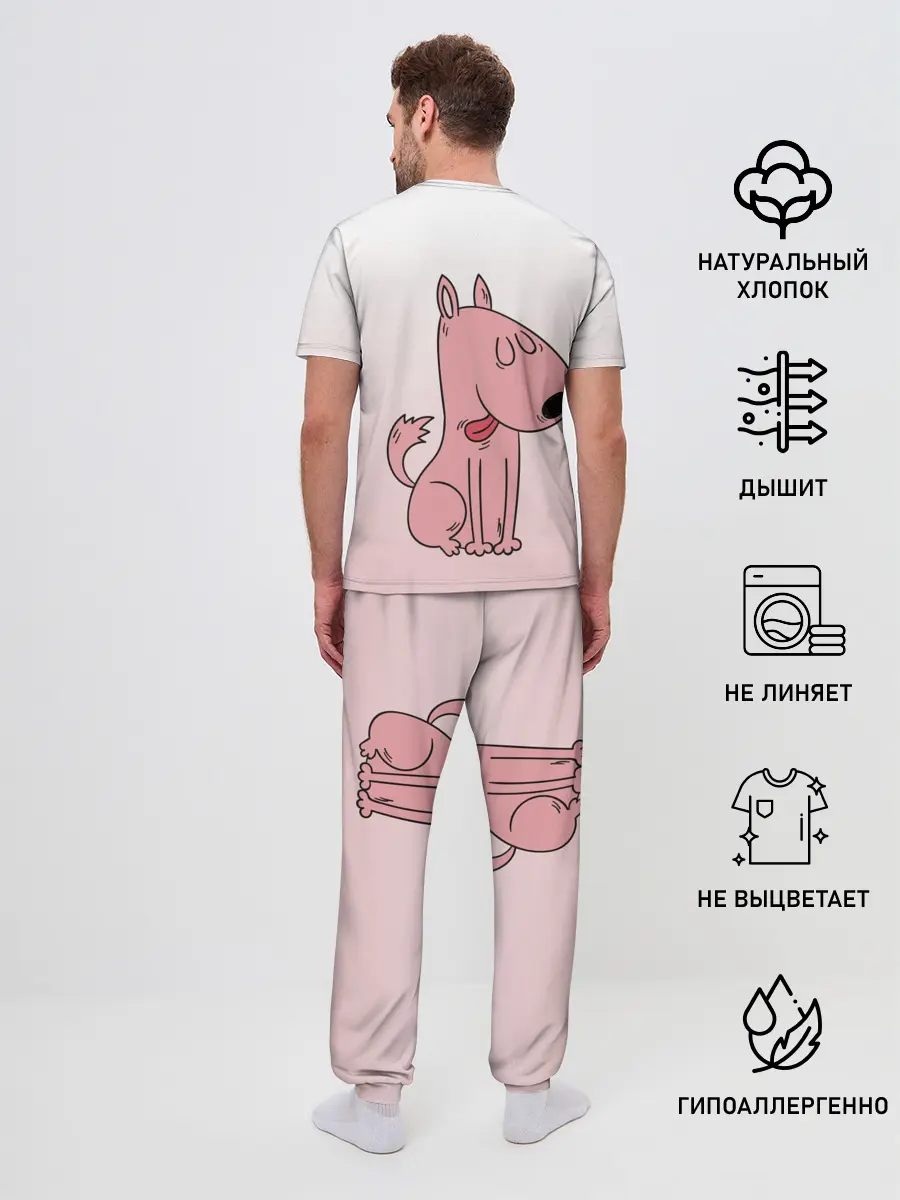Мужская пижама с брюками / мультяшный мопс