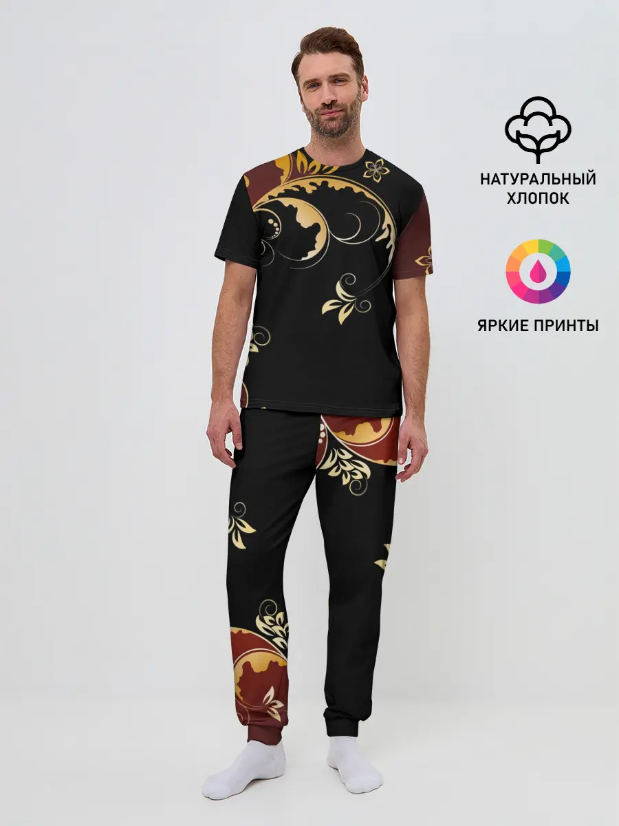 Мужская пижама с брюками / Узор - Хохлома