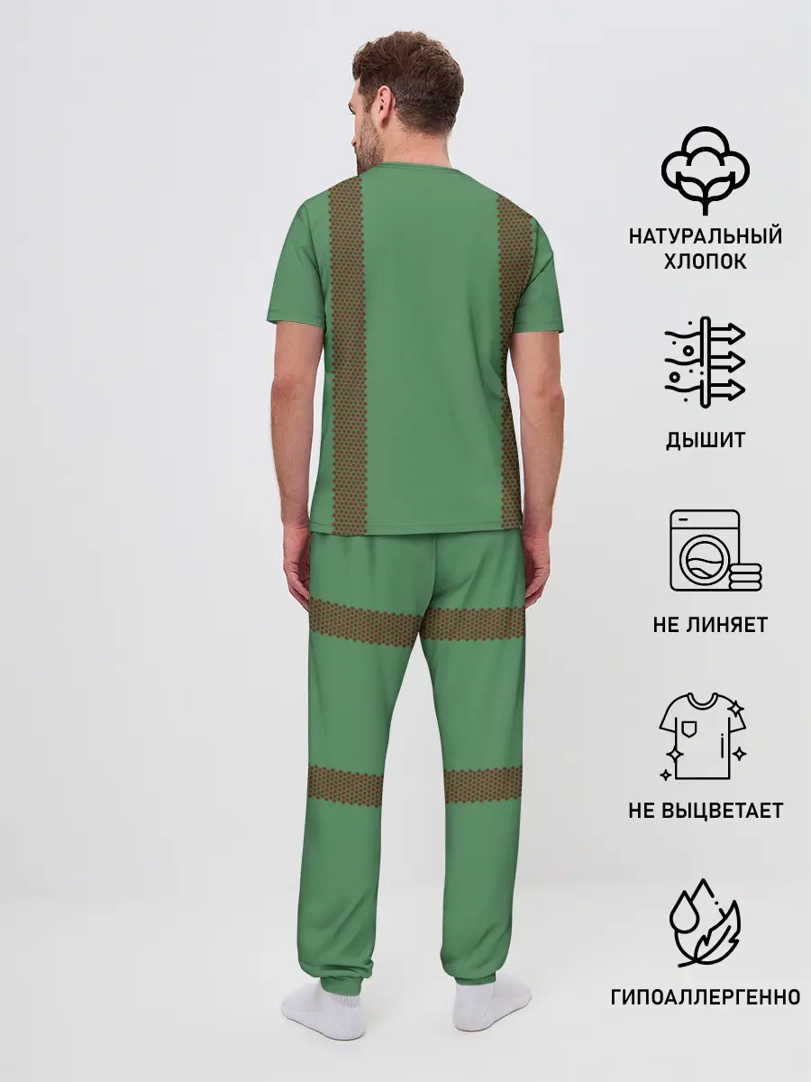 Мужская пижама с брюками / Спички green