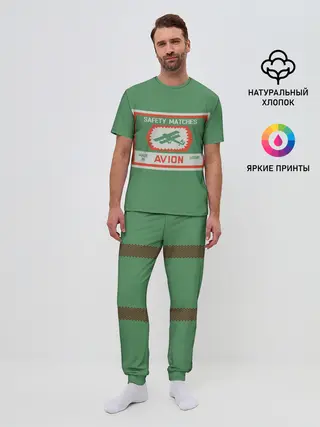 Мужская пижама с брюками / Спички green
