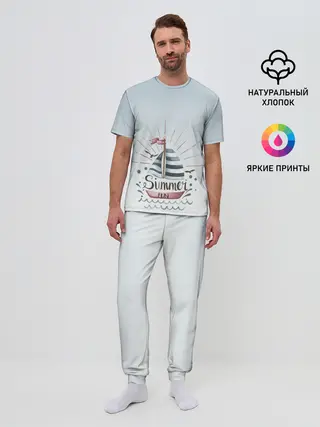 Мужская пижама с брюками / кораблик лето