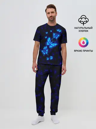 Мужская пижама с брюками / Неоновые бабочки