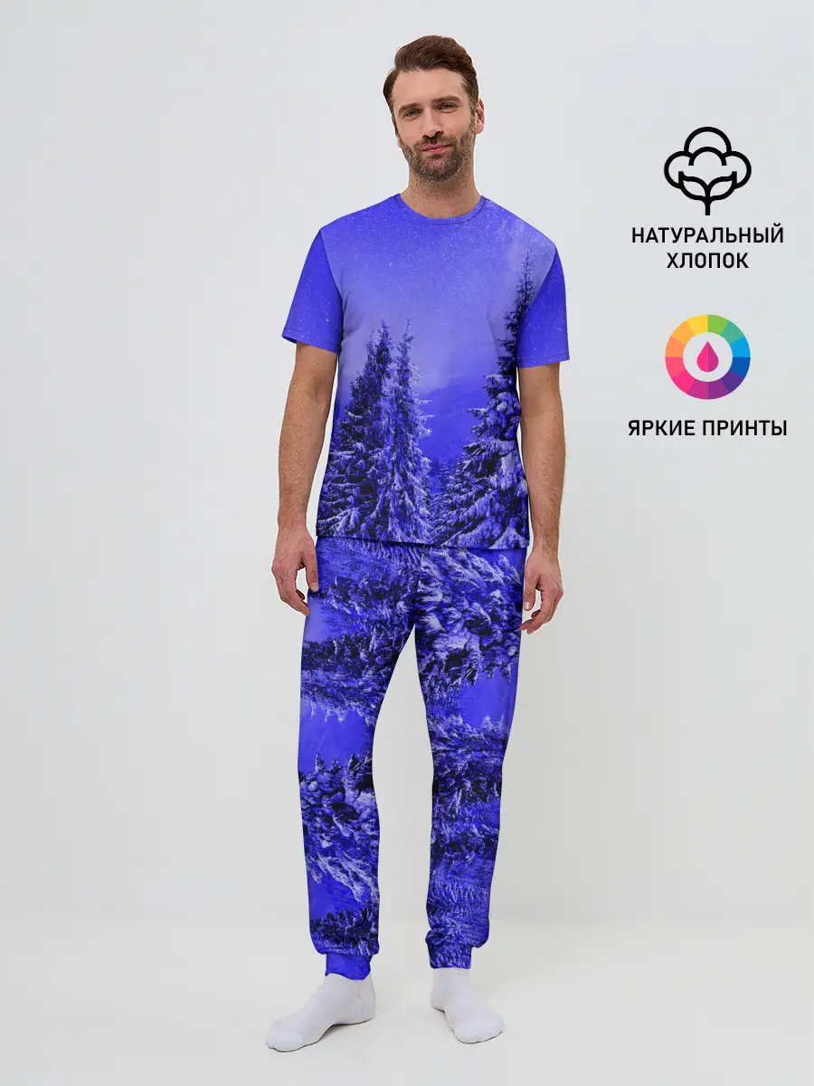 Мужская пижама с брюками / Зимний лес
