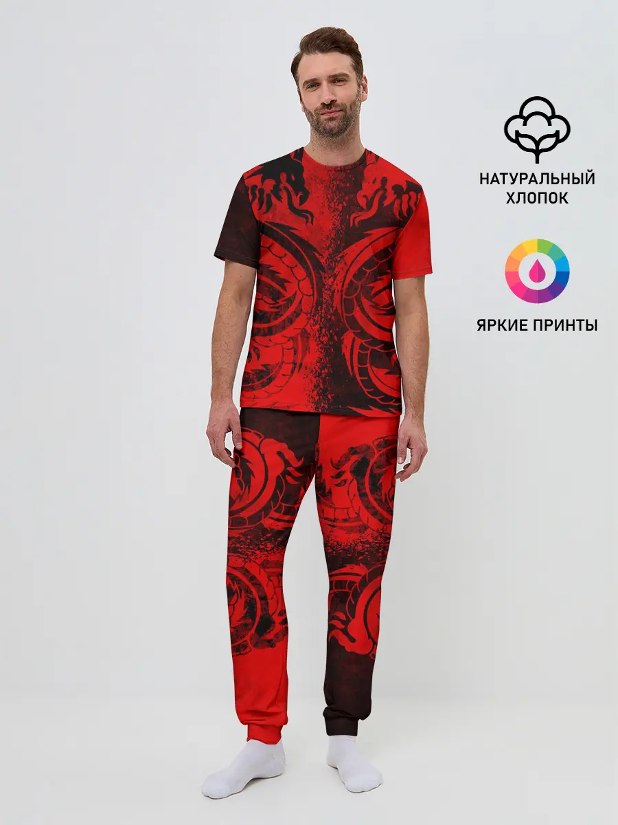 Мужская пижама с брюками / BLACK RED DRAGONS TATOO