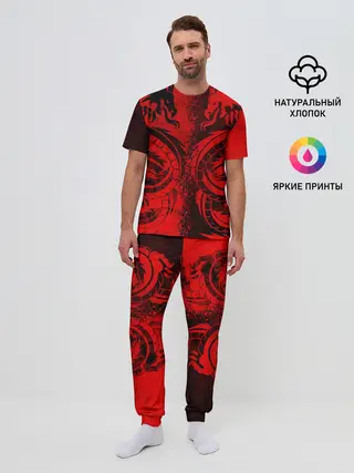 Мужская пижама с брюками / BLACK RED DRAGONS TATOO