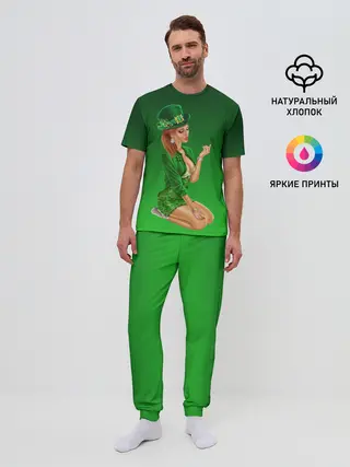 Мужская пижама с брюками / девушка лепрекон в зеленом