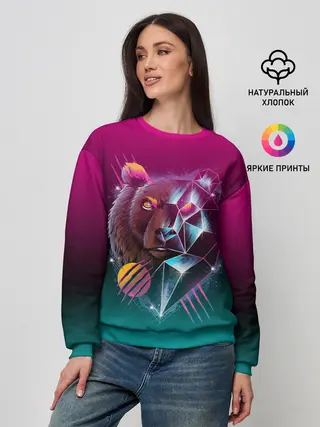 Женский свитшот / RETRO CYBER BEAR NEON