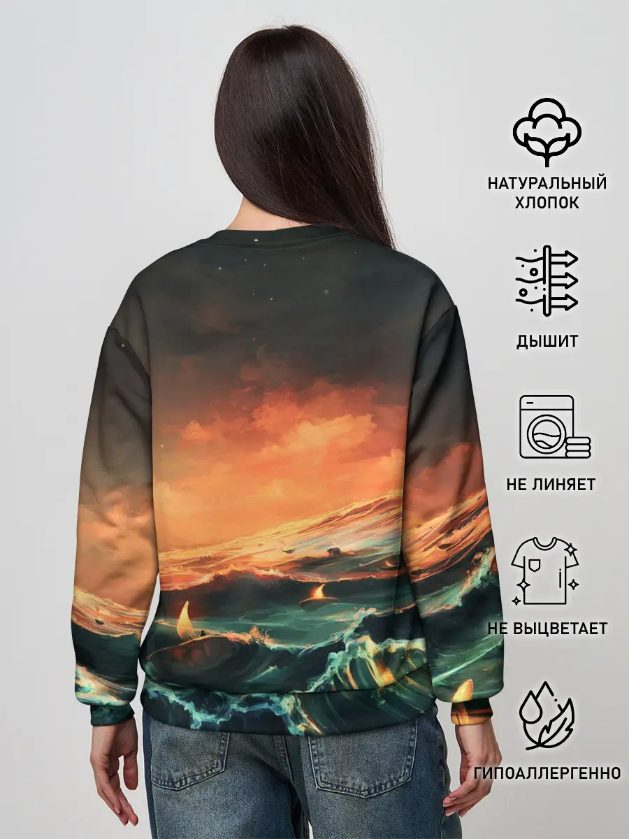Женский свитшот / Фэнтези море корабли закат